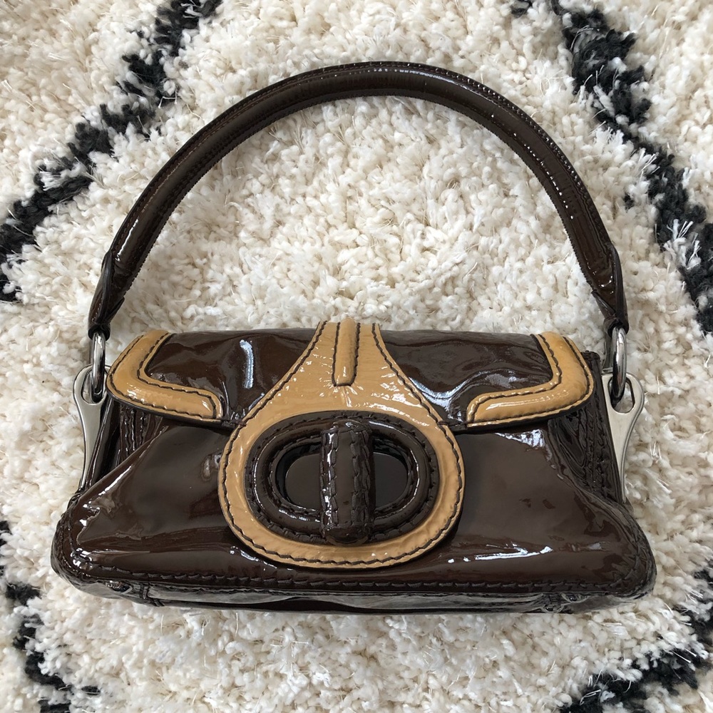 Prada Vernice brown Vitello shine patent leather handbag